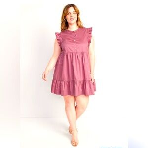 4XL Old Navy Ruffle-Sleeve Cotton-Poplin Mini Shift Dress color Rosebloom